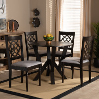 Baxton Studio Alma-Grey/Dark Brown-5PC Dining Set Alma Modern and Contemporary Grey Fabric Upholstered and Dark Brown Finished Wood 5-Piece Dining Set